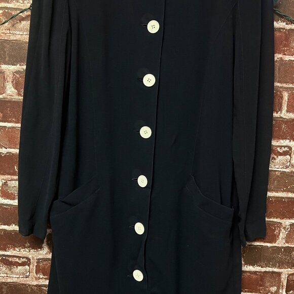VTG Louis Féraud Paris x Creeds Toronto Navy Button Front Longline Jacket Dress - Picture 2 of 12